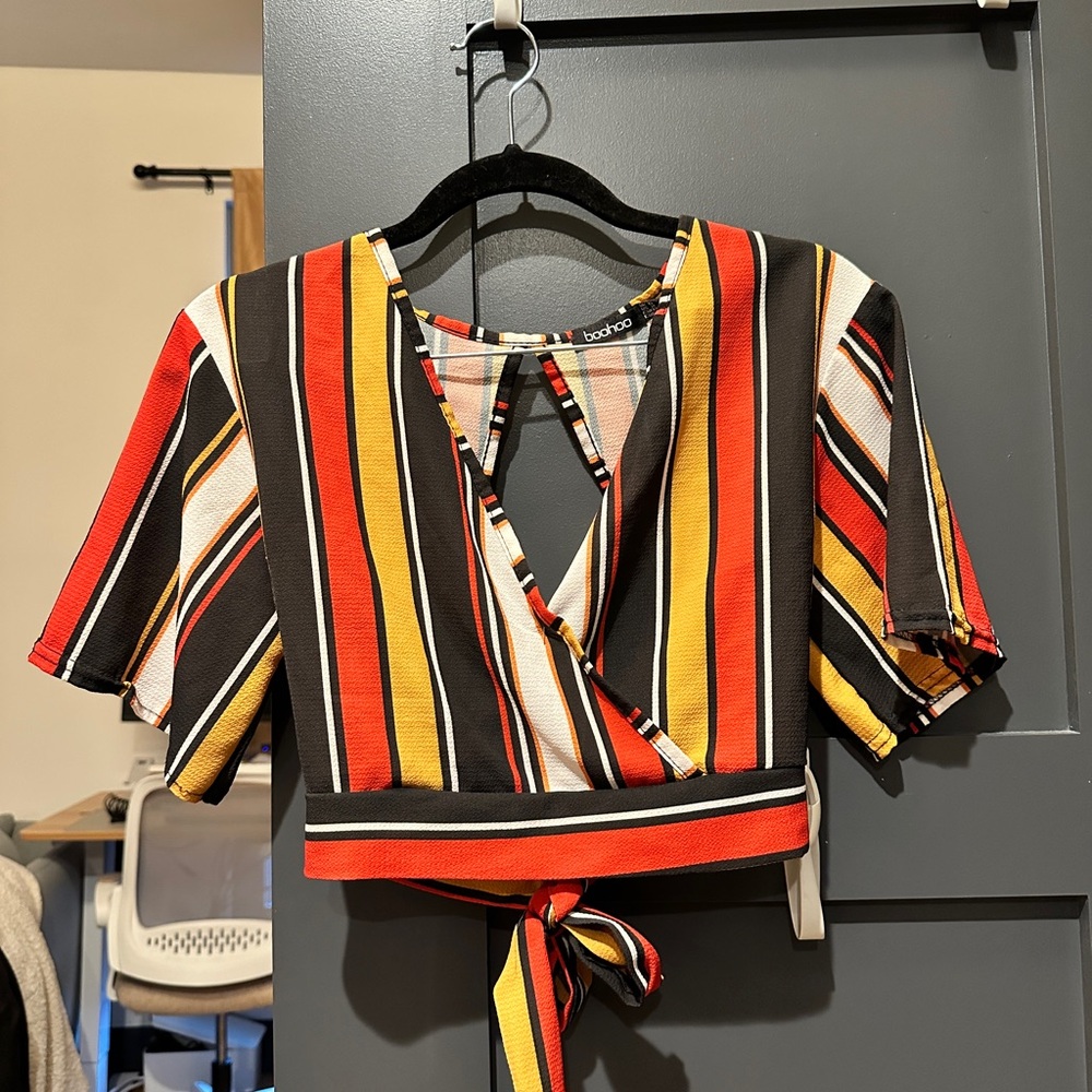 Boohoo Vibrant Striped Cropped Top/Midi Skirt Set Combo